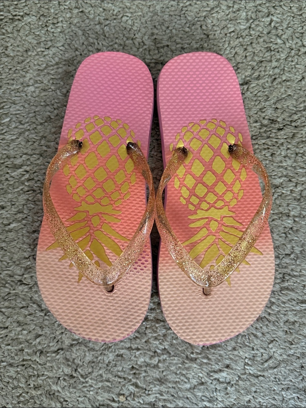 Pink Pineapple Flip Flops with Gold Pineapple Print girls size 12/13 toddler
